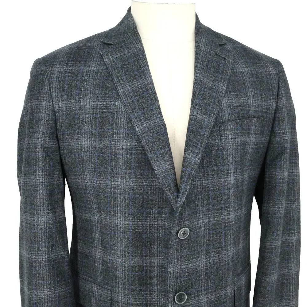 Joseph Abboud Sport Coat Mens 44S Gray Window Pane Plaid Wool Blazer Jacket